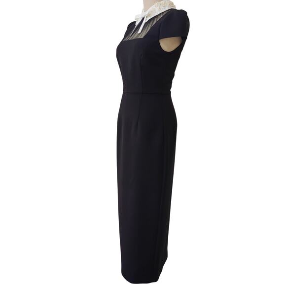 Self-Portrait Black Crepe Bow Collar Midi Dress - Picture 8 of 11